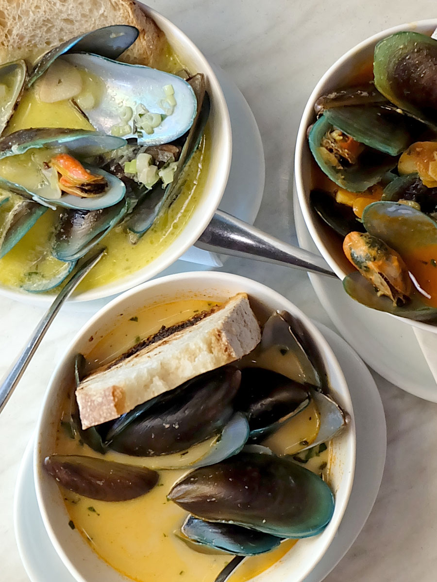 Happy Lunch at CDP Global Table: Mussels in Taragon Cream, Tomato Clam Broth and Curry Happy Lunch at CDP Global Table: Mussels in Taragon Cream, Tomato Clam Broth and Curry